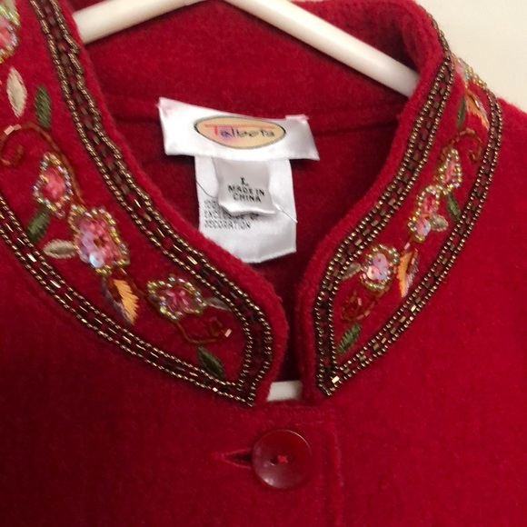 Talbots Red 100% Wool Beaded Jacket Blazer Lg Beautiful Holiday Party Perfect - Picture 3 of 7